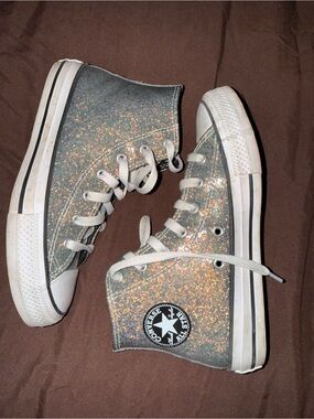 Converse High Top Sneakers - Silver Glitter with White Accents